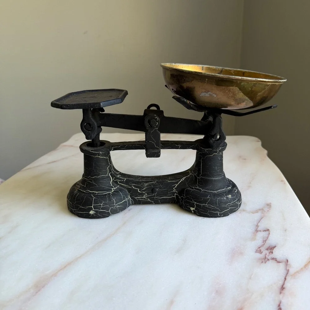Vintage Peerage England Cast Iron Balance Scale Black Crackle Brass Bowl Decor